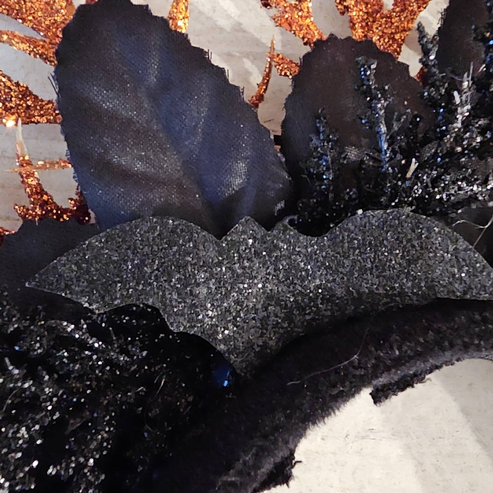 Hand decorated Halloween cat ear head band in black & orange - Picture 2 of 6